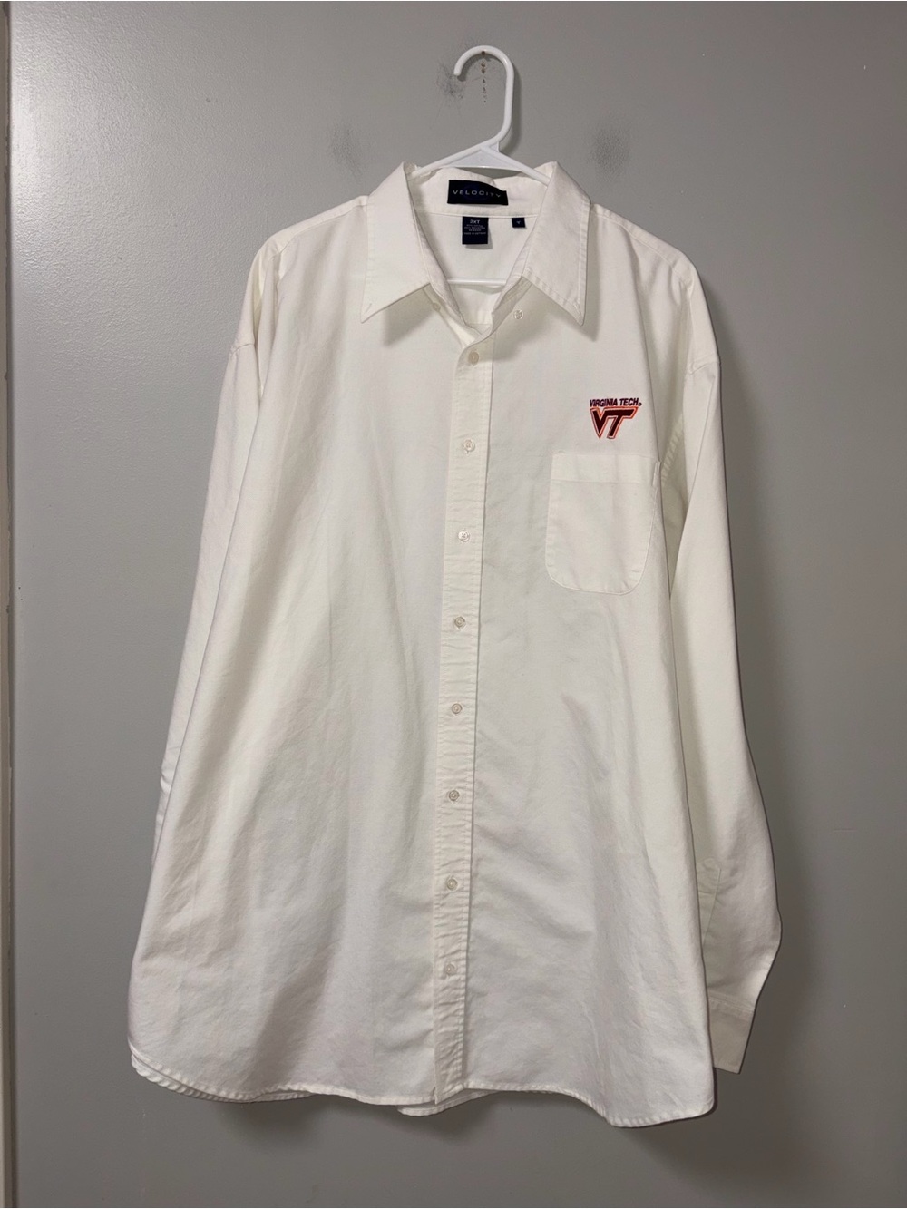 Velocity White Long Sleeve Button Down Virginia Tech VT Embroidered Logo 2XT